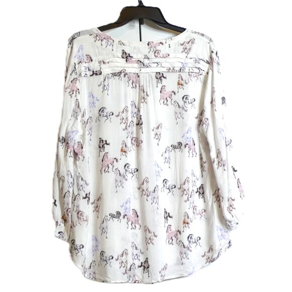 Phase 8 White Blouse Women Size 16 Horse Equestrian Designer Top 3/4 Sleeve Boho - Picture 3 of 7